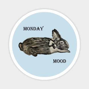 Monday Mood Black and White Rabbit Magnet